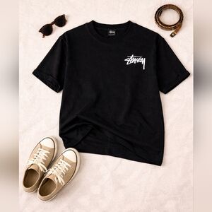 Stüssy Black Logo Short Sleeve Streetwear Cotton T Shirt. Mens Large